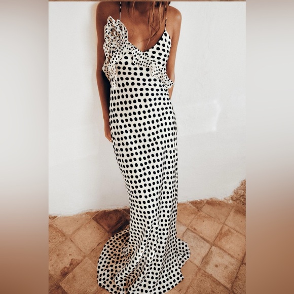 Zara Black and White Polka Dot Maxi Dress - Picture 1 of 3